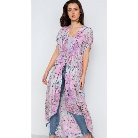 Pink Floral Print  Cover Up Cardigan - Picture 1 of 6